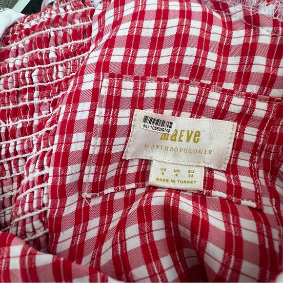 Anthro Maeve Bare Red Gingham Off Shoulder Frill Ruffled Mini Dress picnic girl - Picture 8 of 16